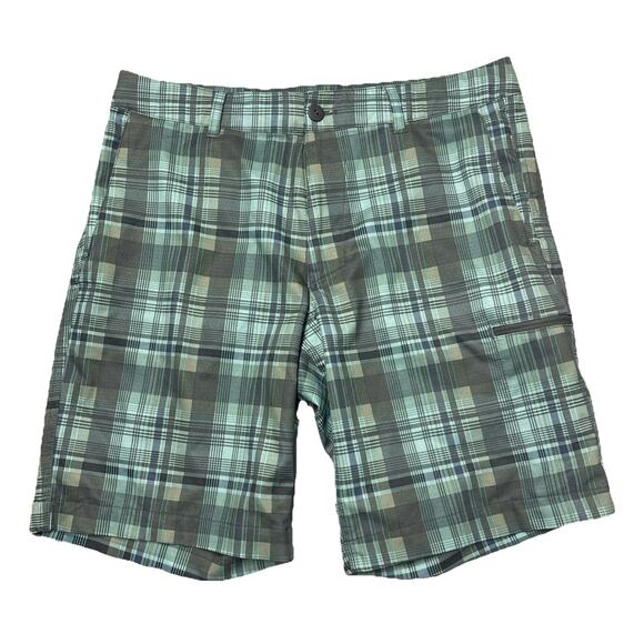 North Face Shorts Mens 32 Green Blue Plaid Pura Vida 2.0 Performance Hiking - Picture 1 of 9